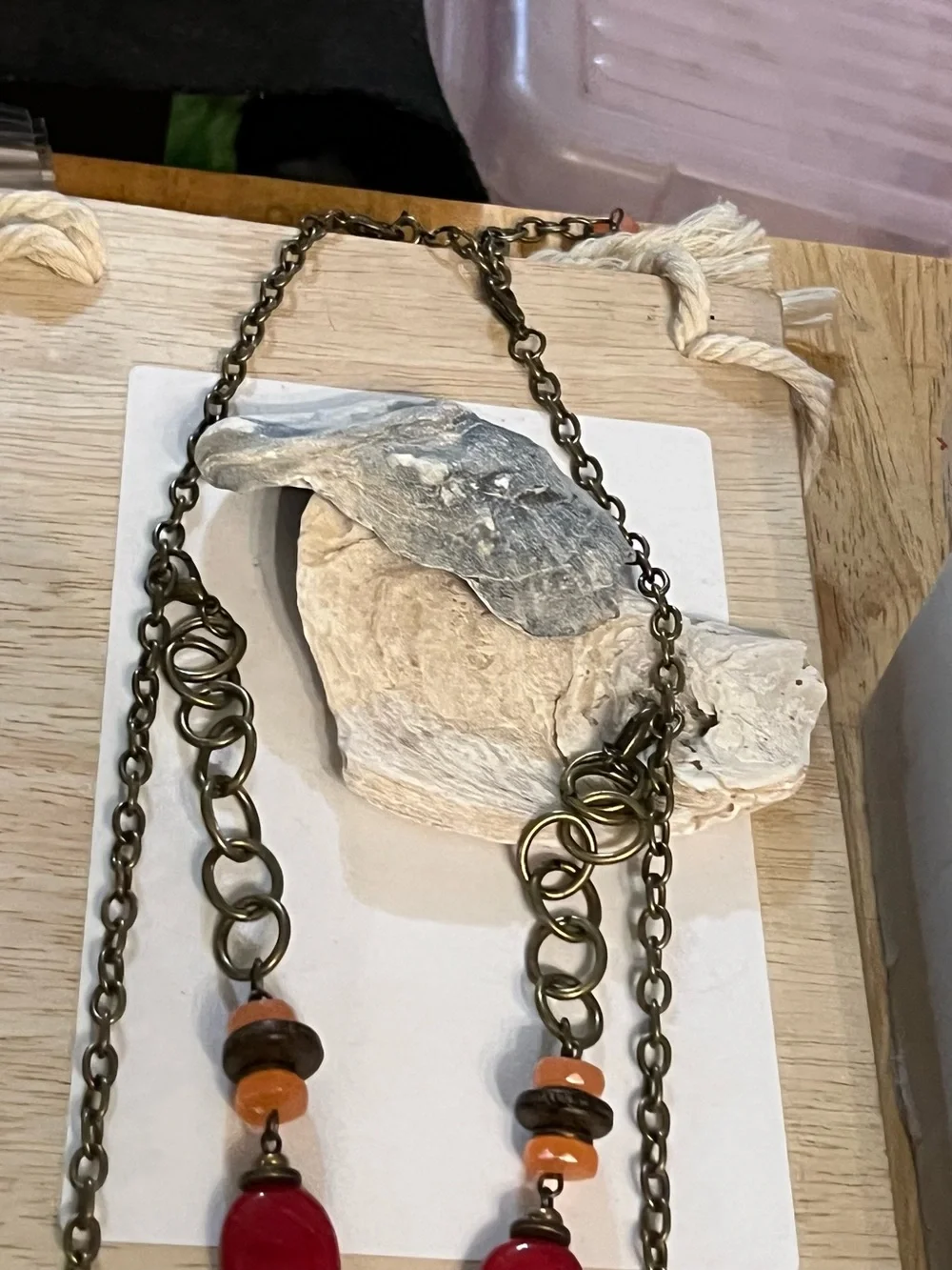 Premier Designs Red and Orange Mixed-Media Pendant Necklace